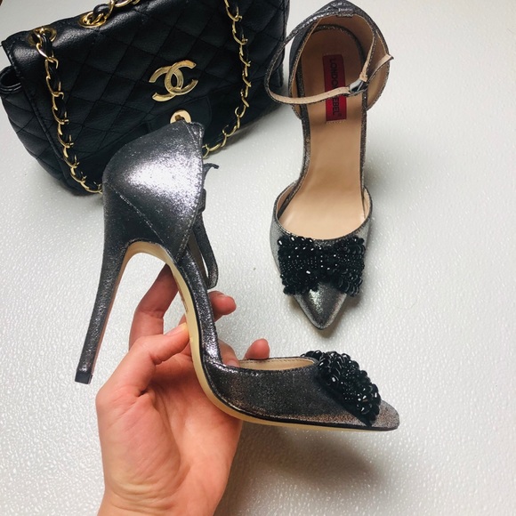 London Rebel Bow Two Part Point High Heels - Picture 3 of 11